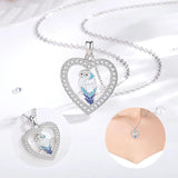Eudora Silver Animal Necklace Zircon Heart Pendant Women Jewelry
