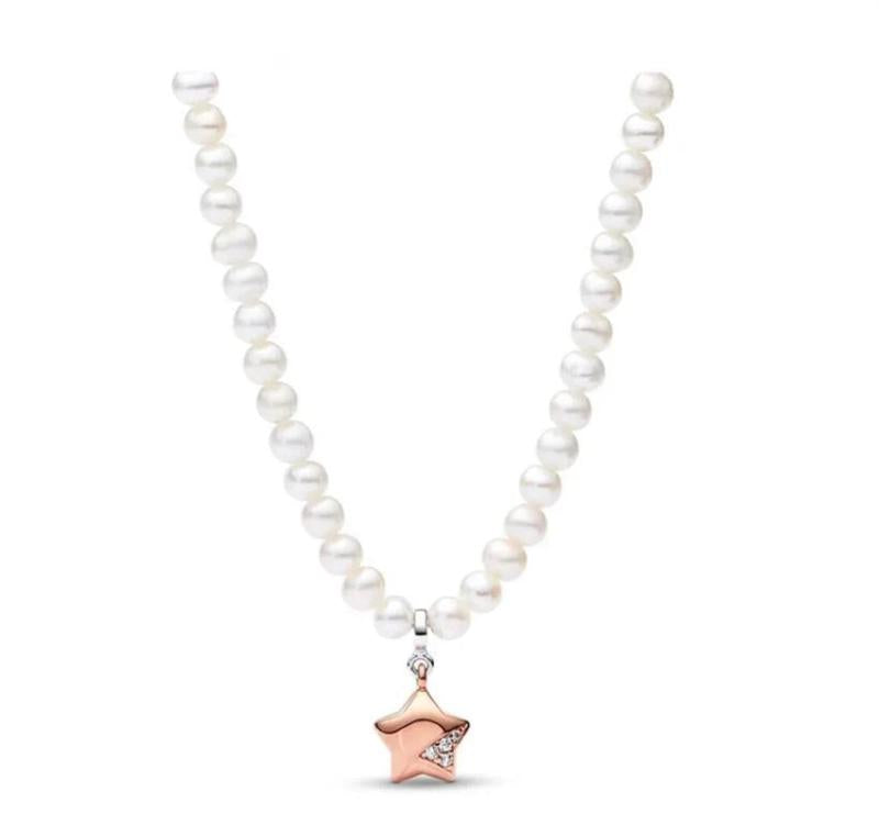 925 Sterling Silver Five-Star Pearl Pan Necklace