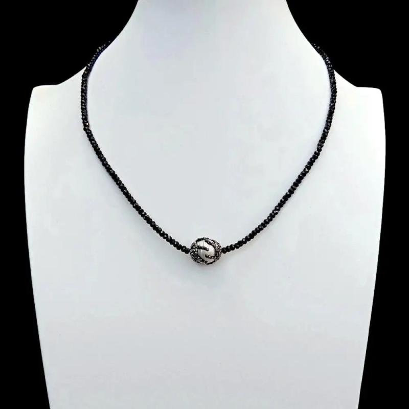 KKGEM Spinel Pearl Crystal Pave Necklace Gemstone Jewelry