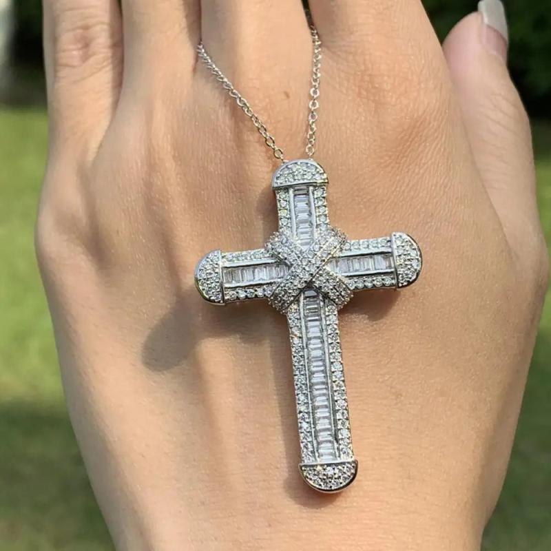 925 Silver Cross Pendant Cubic Zirconia Necklace For Lover