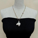 Cultured Keshi Pearl Necklace with Tourmaline Garnet Pendant