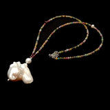 Cultured Keshi Pearl Necklace with Tourmaline Garnet Pendant