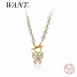 925 Silver Baroque Pearl Butterfly Pendant Necklace
