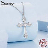 925 Silver CZ Cross Pendant Necklace for Women Girls