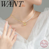 Baroque Pearl Chain Heart Pendant Necklace 925 Sterling Silver
