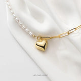 Baroque Pearl Chain Heart Pendant Necklace 925 Sterling Silver