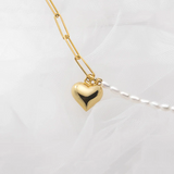 Baroque Pearl Chain Heart Pendant Necklace 925 Sterling Silver