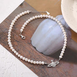 925 Silver Baroque Pearl Necklace Women Wide Chain Natural Pendant Office