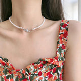 925 Silver Baroque Pearl Necklace Women Wide Chain Natural Pendant Office