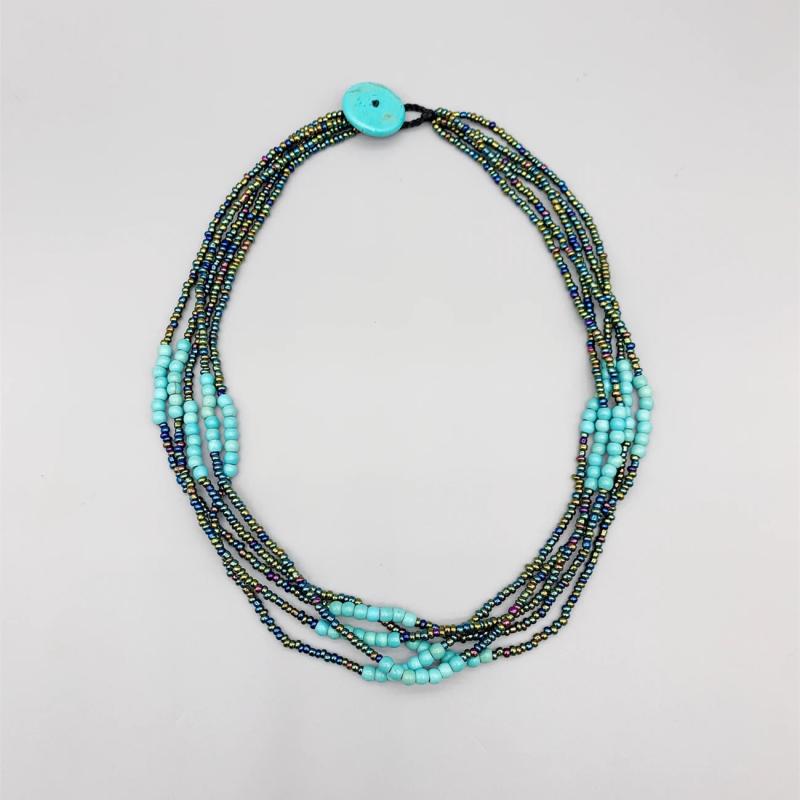 4mm Turquoise Necklace Peacock Glass Beads Stone Button Clasp