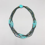 4mm Turquoise Necklace Peacock Glass Beads Stone Button Clasp