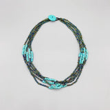 4mm Turquoise Necklace Peacock Glass Beads Stone Button Clasp
