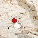 Double Heart Enamel Necklace S925 Sterling Silver Classic Womens Jewelry