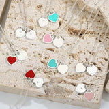Double Heart Enamel Necklace S925 Sterling Silver Classic Womens Jewelry