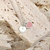 Double Heart Enamel Necklace S925 Sterling Silver Classic Womens Jewelry