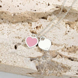 Double Heart Enamel Necklace S925 Sterling Silver Classic Womens Jewelry