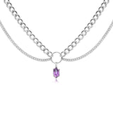 Amethyst Hexagonal Column Necklace Natural Crystal Pendant Multi-layer