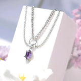 Amethyst Hexagonal Column Necklace Natural Crystal Pendant Multi-layer