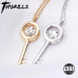 925 Silver Key Pendant Iced Zircon Necklace Women's Jewelry Gift