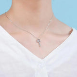 925 Silver Key Pendant Iced Zircon Necklace Women's Jewelry Gift