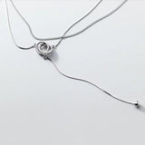 925 Sterling Silver Round Bead Sweater Necklace Double Chain