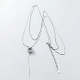 925 Sterling Silver Round Bead Sweater Necklace Double Chain