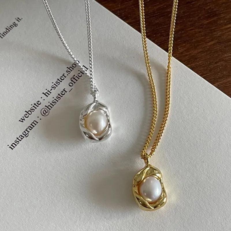 925 Silver Bears Pearl Necklace Pendant Charm Small Chain