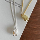 925 Silver Bears Pearl Necklace Pendant Charm Small Chain