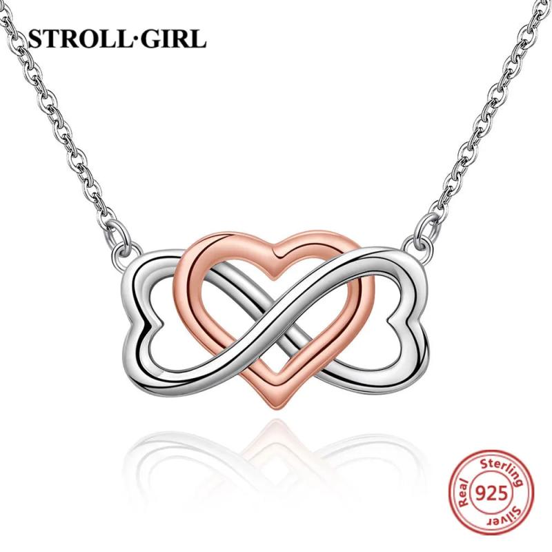 Infinity Heart Love Necklace 925 Sterling Silver Pendant Chain for Women