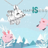 S925 Sterling Silver Flying Pig Pendant Necklace for Women