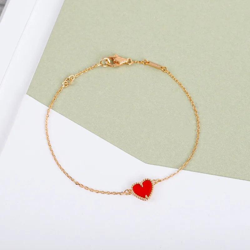 European Jewelry Rose Red Agate Heart Necklace Bracelet Set