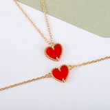 European Jewelry Rose Red Agate Heart Necklace Bracelet Set