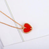 European Jewelry Rose Red Agate Heart Necklace Bracelet Set