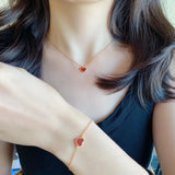 European Jewelry Rose Red Agate Heart Necklace Bracelet Set