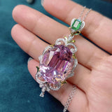 Women Oval Diamond Pink Necklace Bright Zircon Jewelry
