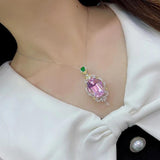 Women Oval Diamond Pink Necklace Bright Zircon Jewelry