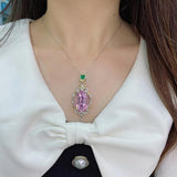 Women Oval Diamond Pink Necklace Bright Zircon Jewelry
