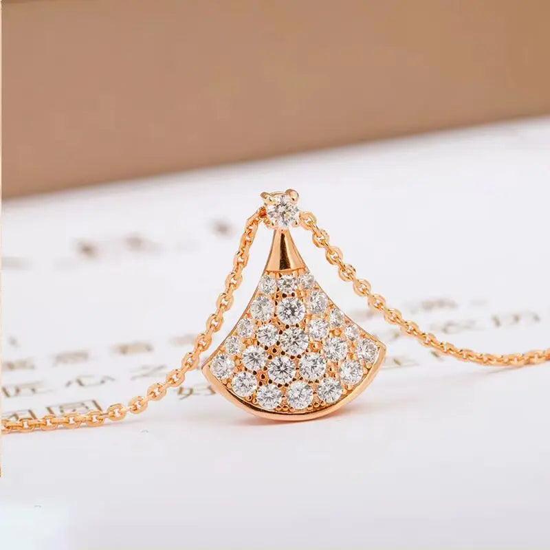 925 Silver Diamond Skirt Necklace Fan Shape Pendant