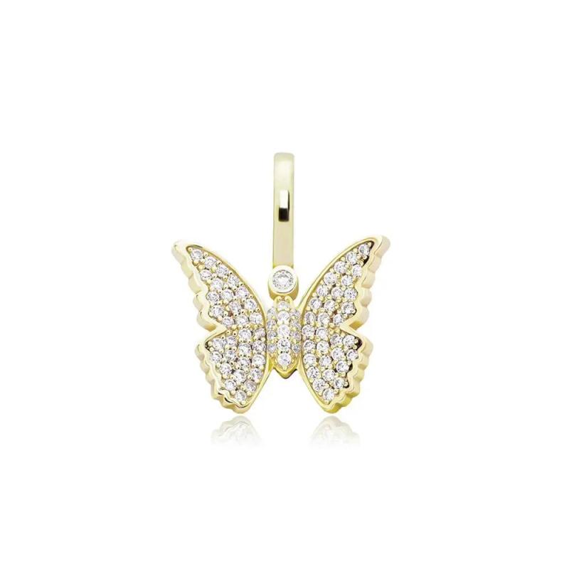 925 Silver Butterfly Pendant CZ Hip Hop Jewelry Gift Women