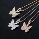 925 Silver Butterfly Pendant CZ Hip Hop Jewelry Gift Women