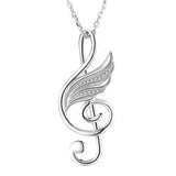 925 Silver Musical Note Wing Necklace with CZ