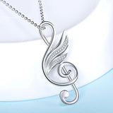 925 Silver Musical Note Wing Necklace with CZ