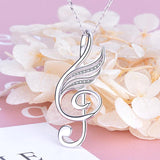 925 Silver Musical Note Wing Necklace with CZ