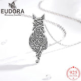 925 Sterling Silver Filigree Cat Necklace Kitten Pendant Men Women