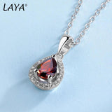 LAYA Gemstones Pendant Necklace Women Pear Cut Vintage 925 Silver Jewelry