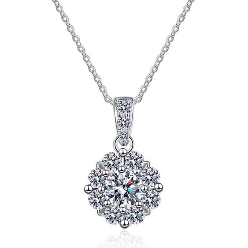 925 Silver D 1CT Moissanite Diamond Zircon Gemstone Pendent Necklace