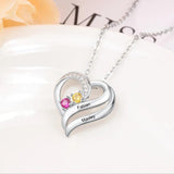 JewelOra 925 Silver Personalized Name Pendant Necklace with 2 Birthstones