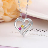 JewelOra 925 Silver Personalized Name Pendant Necklace with 2 Birthstones