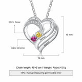 JewelOra 925 Silver Personalized Name Pendant Necklace with 2 Birthstones