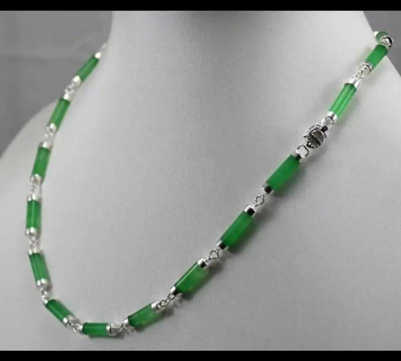 Silver Plated Malay Jade Green Bamboo Necklace